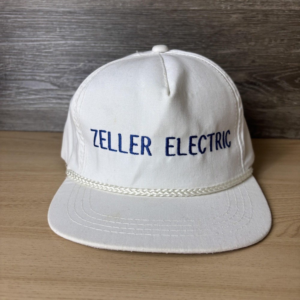 Vintage Zeller Electric Hat Cap Snap Back White Embroidered Rope Mens Promo 80s